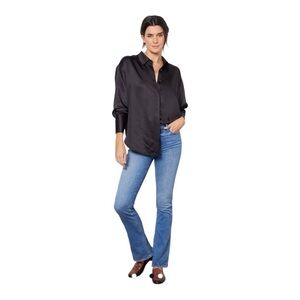 Good American Washed Satin Weekend Oversized Blouse Black Size 2XL